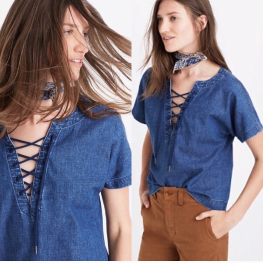 Madewell Denim Lace-up Top Size Large 💙